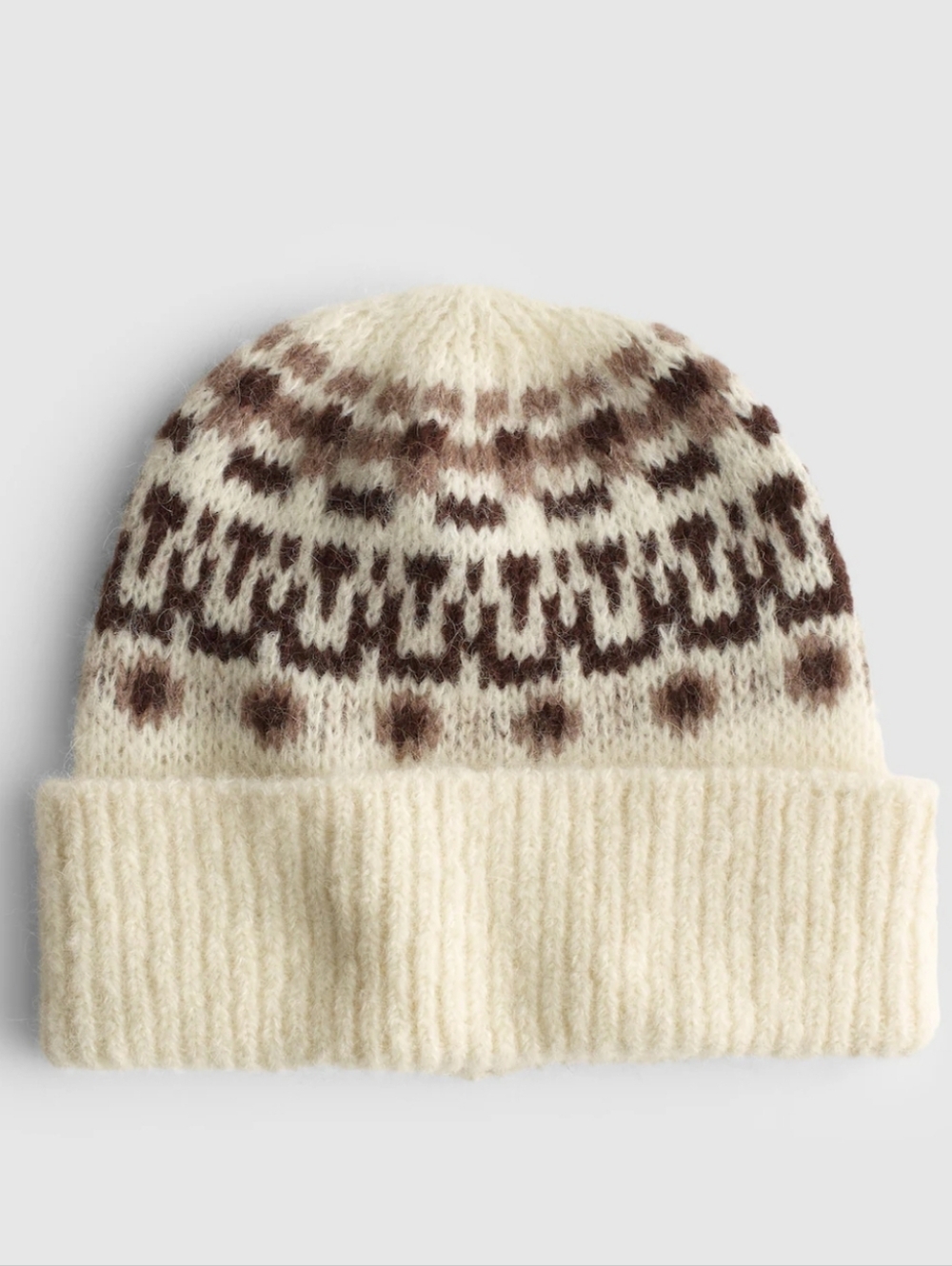 Madewell Cream & Brown Fair Isle Folded Cuff Beanie